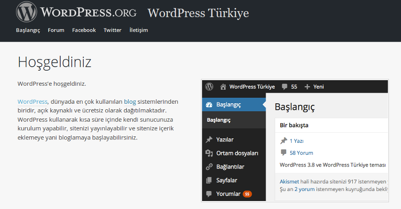 wordpress.org ekranı